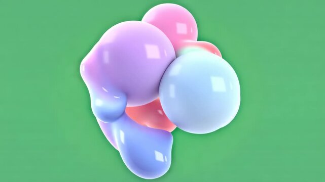 Abstract 3D shapes morphing smoothly in pastel tones against a green backdrop