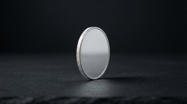 Silver coin with textured edge on dark background, representing wealth, value, and investment, suitable for financial concepts.