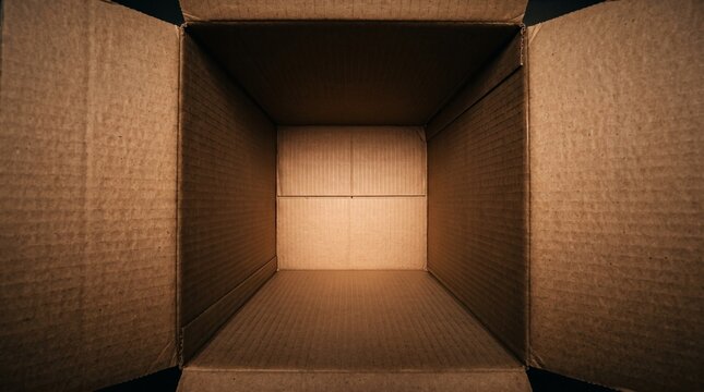 Empty open cardboard box interior top view