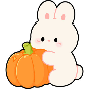 Cute White Bunny Holding a Pumpkin