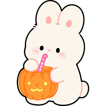 Cute Bunny Enjoying Halloween Pumpkin Treat