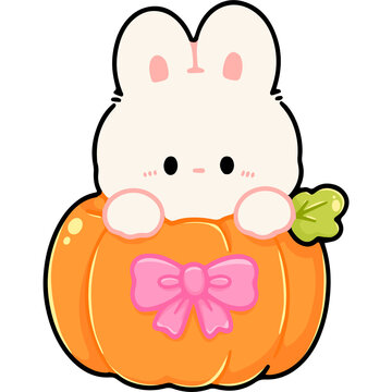 Cute Bunny Peeking Out of Pumpkin