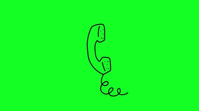 Wired telephone animation, cartoon-style office phone doodle, comic concept, ringing retro phone, green background, 4K video.