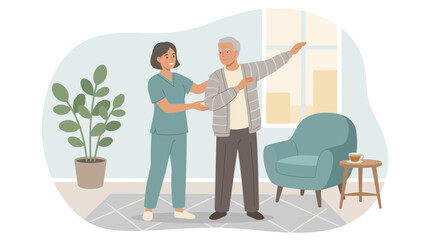 Fototapeta premium Caregiver assisting senior man with physical therapy at home