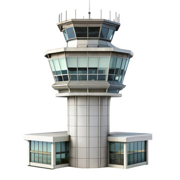 Modern airport control tower 3 d isometric isolated on white background p n g a i generated 3d isometric modern architecture