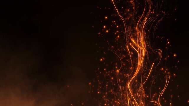 Modern Abstract Halloween Background with Glowing Orange Light Particles and Flowing Smoke Lines, Full HD Motion Graphics