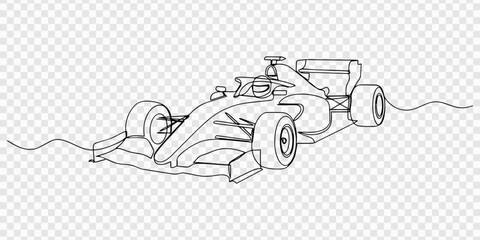 Fototapeta premium Continuous line art drawing of Formula one F1 racing car. Formula car sports line art drawing vector illustration, Continuous one line drawing Formula One racing car, emphasizing the intricate front.
