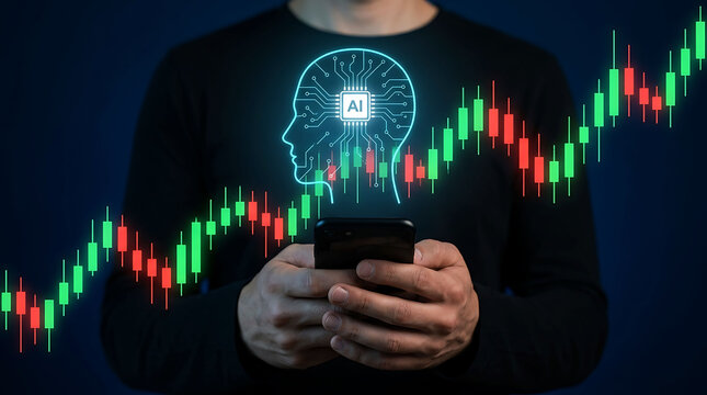 AI stock trading technology market graph financial analysis automated investment concept