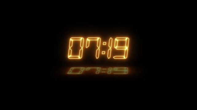 Digital Clock Timers Glowing Orange Against Black Background Cinematic Movement