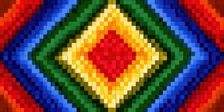 Colorful geometric diamond pattern in abstract pixel art style, vibrant abstract background