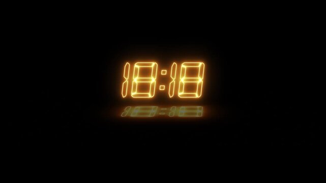 Digital Clock Displays Transitioning Through Time Against Dark Background Cinematic Motion