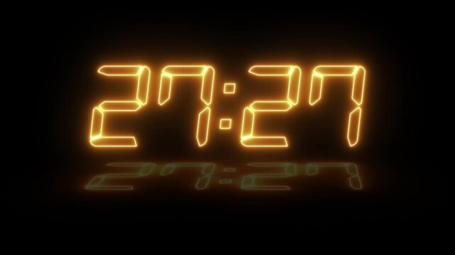 Digital Clock Numbers Glowing Orange Against Black Background Subtle Reflection Time Passing Concept