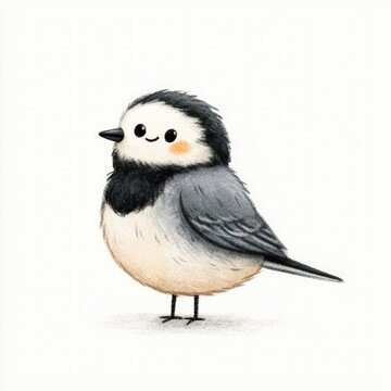 Cute white wagtail bird doodle illustration
