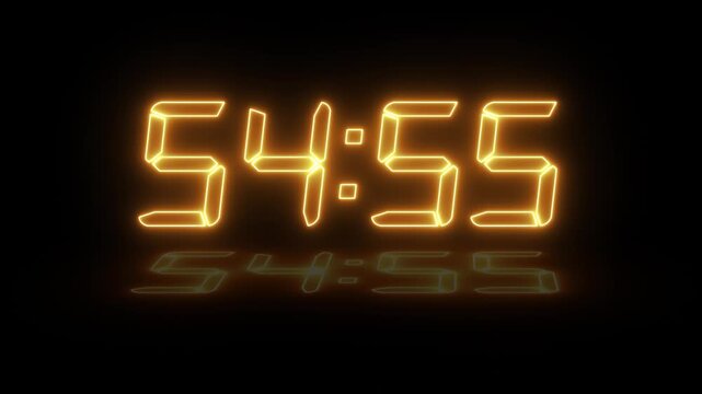 Digital Timer Display Countdowns in Neon Glow Against Dark Background