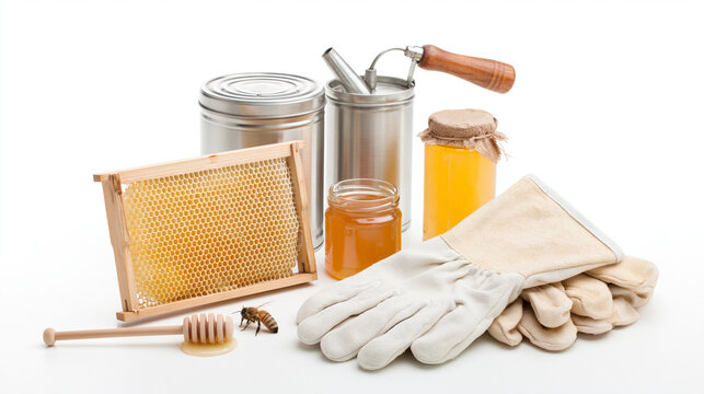 Beekeeping and Honey Production Isolated on White Background