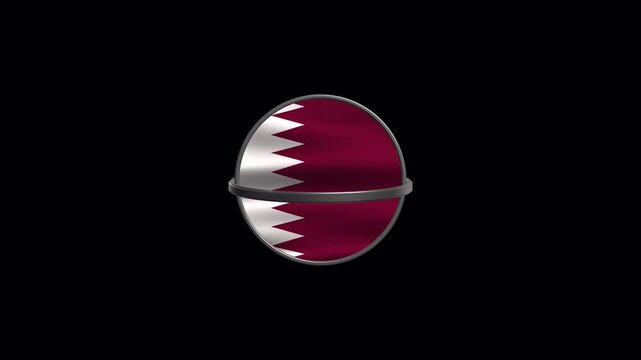 Waving Qatar flag in round metallic frame on transparent background