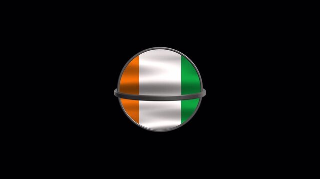 Waving Ivory Coast flag round metallic frame on transparent background