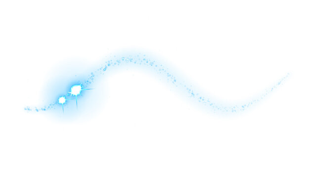 A glowing blue organic shape resembling a worm or comet with sparkling star-like light effects floating in a dark outer space environment with stars