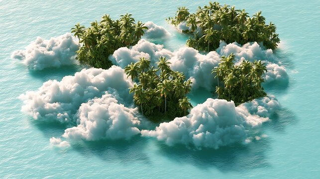 palm trees on clouds in the ocean