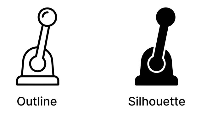 Lever Icon Set: A comparison of a lever in outline and silhouette form, symbolizing control and mechanical action.