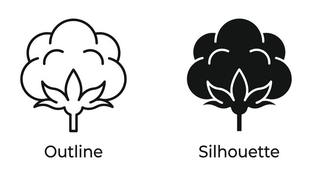 Cotton Icon: A set of two cotton plant icons, one an outline and the other a silhouette, representing softness and natural material.