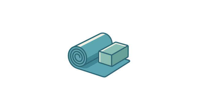 Teal yoga mat and green block icons.
