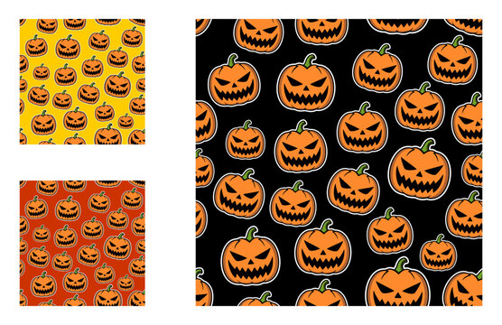 Halloween Pumpkin Jack O Lantern Seamless Pattern Background Wallpaper Decoration Ornament Vector Illustration