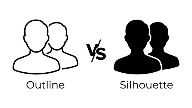 Outline versus Silhouette: A clear visual representation comparing outline figures against silhouette figures, highlighting their differences and stylistic variations.