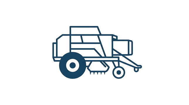 Blue line art icon of agricultural baler machine isolated on white background