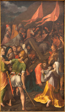 Crema - The detail of painting of Veronica wipes the face of Jesus in the church Santuario di Santa Maria della Croce  by Carlo Urbino (cca 1580).