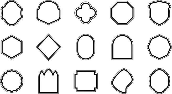 Collection of decorative frames and geometric shapes in black and white