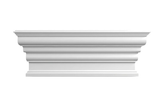 White classical architectural cornice molding with layered curved profiles
