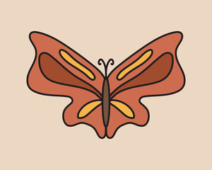 Illustrated butterfly with brown and orange wings on a beige background. © Rawpixel.com