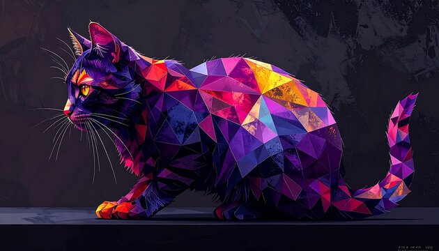 Vibrant Low Poly Geometric Cat Art Design