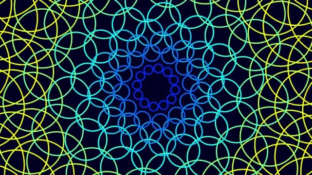 Colorful abstract geometric pattern with overlapping circles on dark background