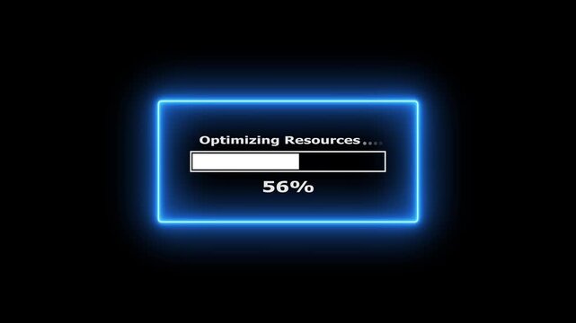 Blue neon loading bar optimizing resources progress bar animation.