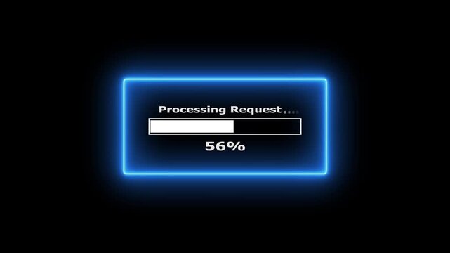 Digital processing request bar with blue neon glow animation on black backdrop.