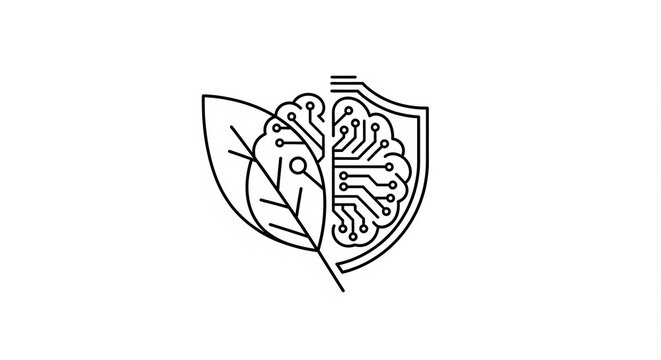 Eco friendly technology concept with brain and leaf icon.
