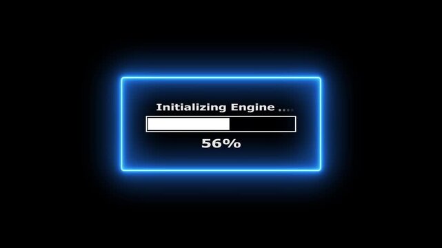 Futuristic loading bar screen displaying initializing engine process on black.