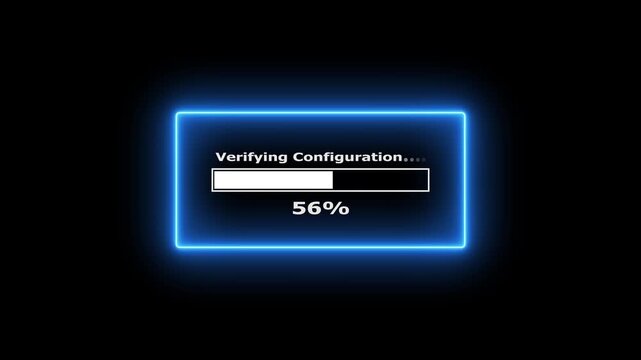 Verifying configuration progress bar on black screen, a digital software update.