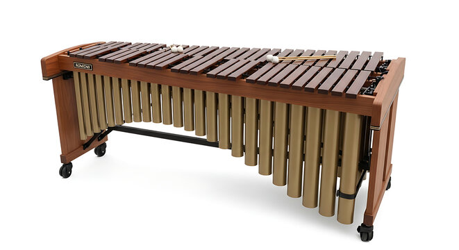 Professional wooden marimba percussion instrument with mallets isolated on white background studio