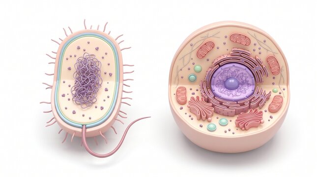 Prokaryotic versus eukaryotic cell comparison white background