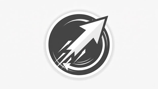 A circular icon featuring a dynamic upward pointing arrow symbol