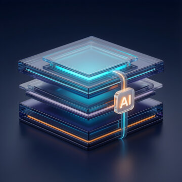 One AI core connected to three orderly persistent memory layers with visible separation for agentic AI, enterprise automation, software and digital-transformation campaign