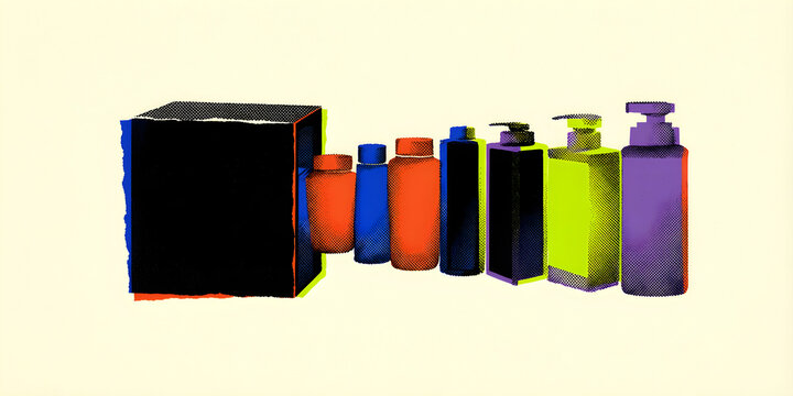 One uniform input row emerging from a black-box form as visibly unequal output shapes for editorial, news, economics, technology, culture and social-commentary campaign
