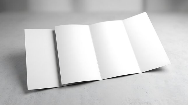 Blank tri fold brochure paper mockup template lying on a textured grey surface for professional design presentation