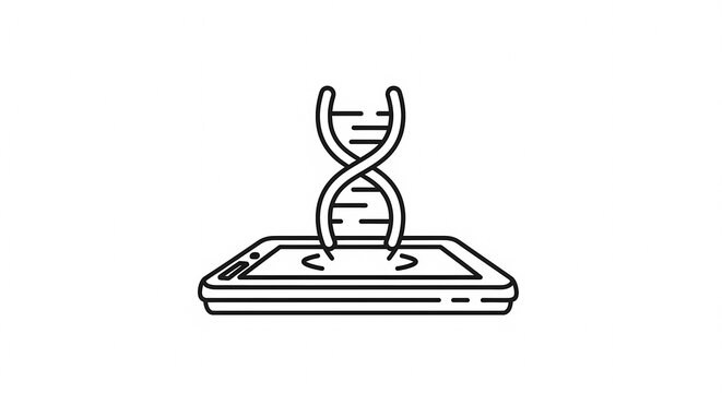 Digital DNA helix emerging from a smartphone screen representing biotechnology and genetic research.