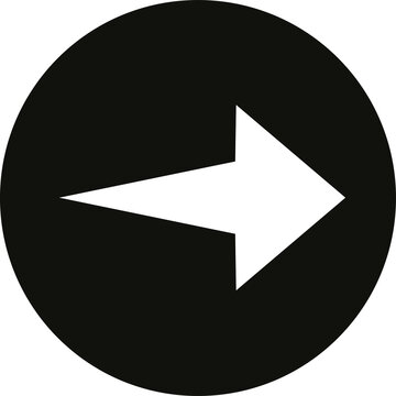 White sharp spearhead style right arrow symbol inside a circle isolated on transparent background