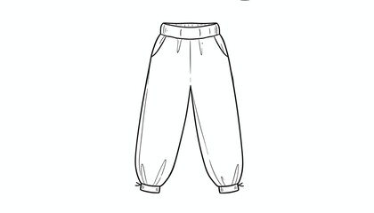 Obraz premium Comfortable loose fit joggers or sweatpants trousers with elastic waist shown in minimalist hand drawn outline.