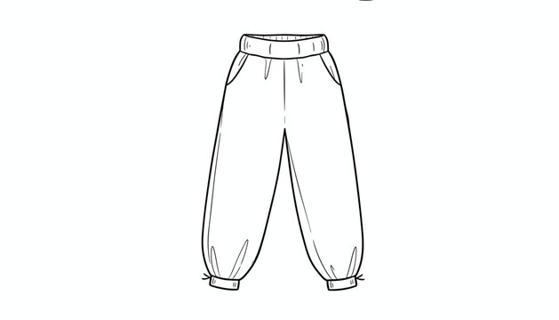 Comfortable loose fit joggers or sweatpants trousers with elastic waist shown in minimalist hand drawn outline.